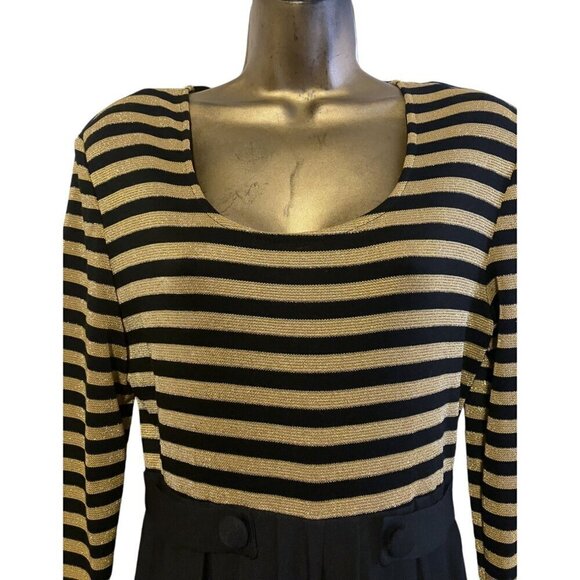 Vintage Jumpsuit 10 Gold Lamé Striped Belted Wide Leg Nautical Party Cocktail - Picture 5 of 13